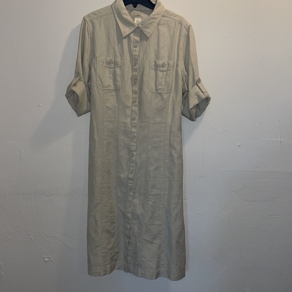 L.L Bean Woman's Signature Camp Shirt Linen Dress, Button-Front Sz L Knee Length - Picture 4 of 10